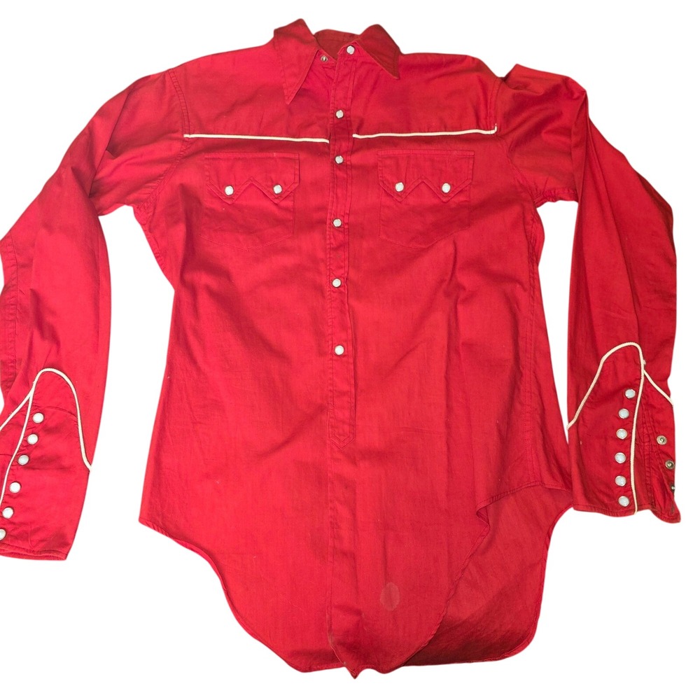 Vintage 1930 Texas Pride Western  long-sleeved Men's red Pearl Snap shirt‎